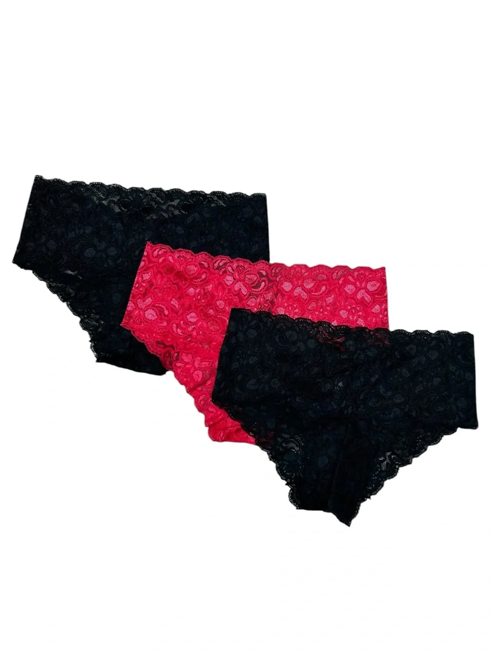 Quince Stretch Lace Cheeky Brief Panty 3 Pack Size Medium Black Pink Lingerie